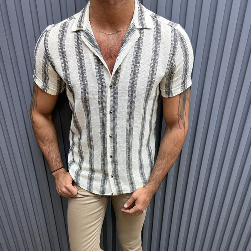 Fashion Casual Men's Stand Collar Casual Striped Shirt